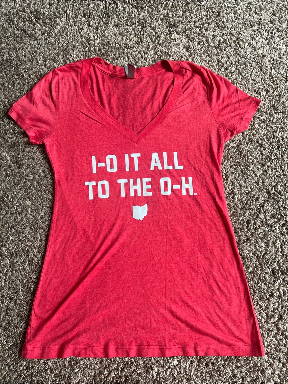 Ohio State Buckeyes “I-O It All to the O-H” Red V-Neck T-Shirt L